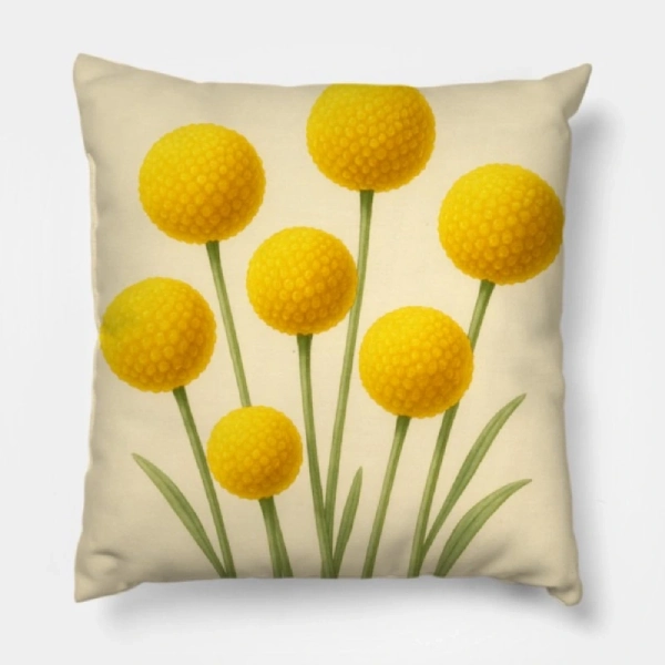 Billy Buttons watercolor floral throw pillow in soft yellow tones