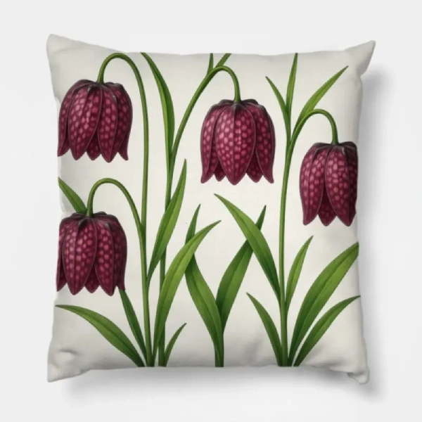 Checkered Lily botanical throw pillow on an olive-beige velvet sofa