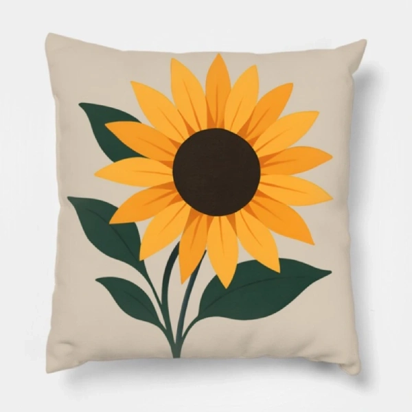 Two modern sunflower minimalist pillows on a light oatmeal sofa